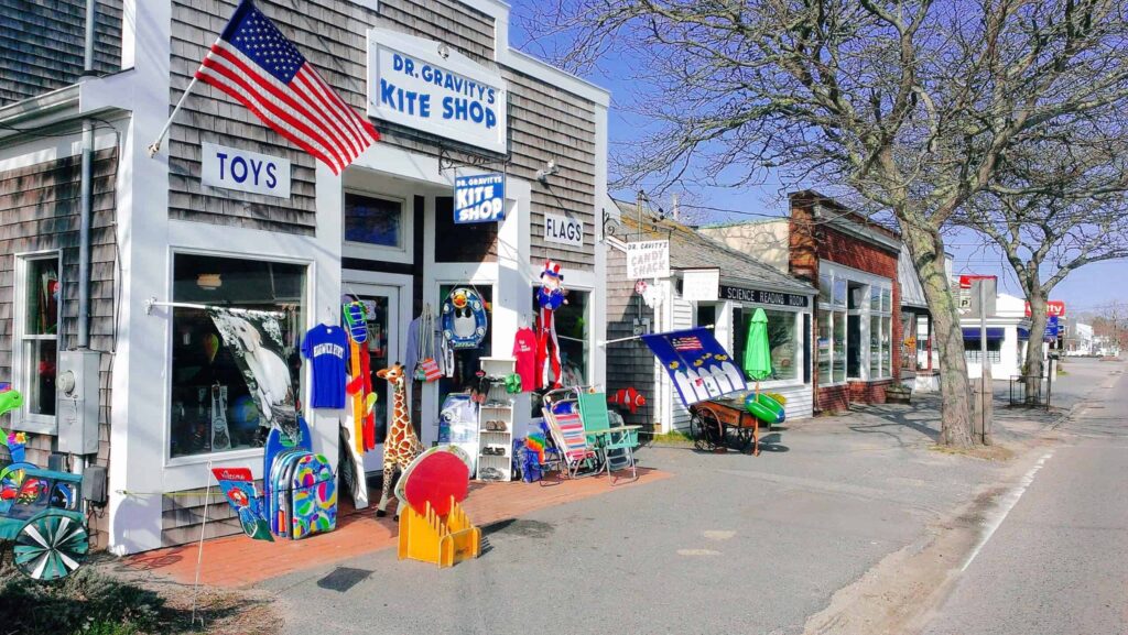 A picture of shops in downtown Harwich Port on Cape Cod
