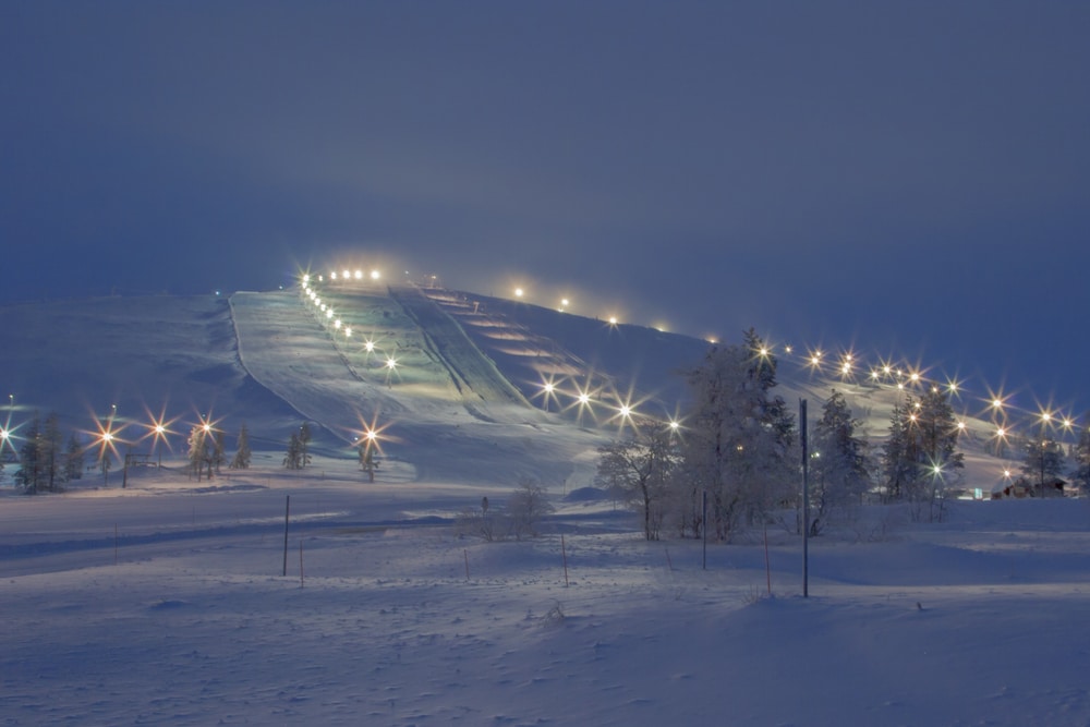 Slopes at the top Ski Resorts in Minnesota lit up at night