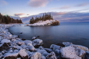 Snow on a lake during winter in Minnesota