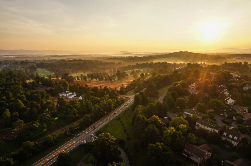Sunrise in Charlottesville, one of the best small towns in Virginia