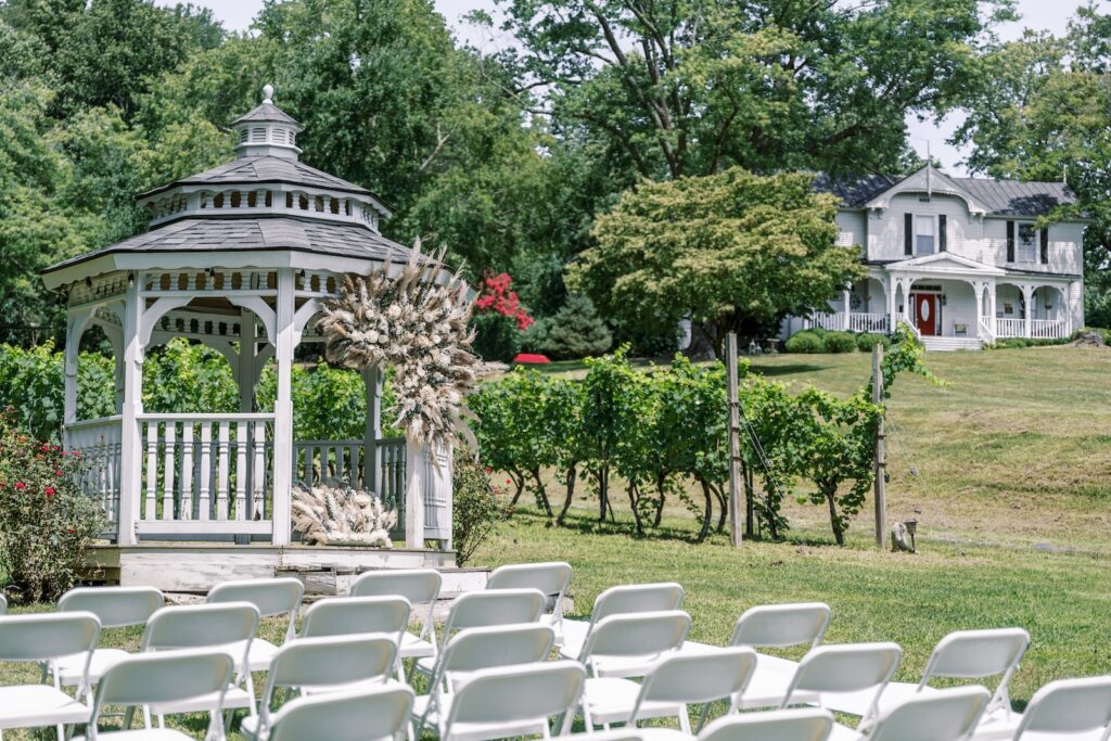 A beautiful white gazebo at one of the best outdoor wedding venues near Charlottesville VA