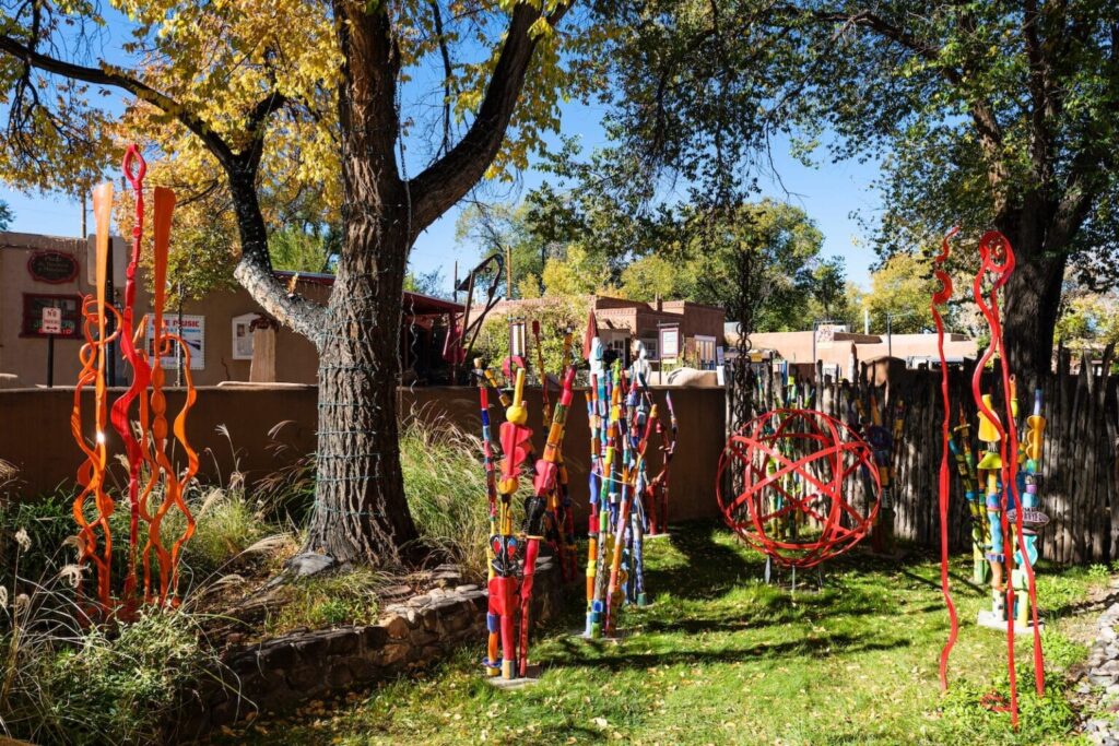 Canyon Road Art Tour: colorful sculptures along the route in Santa Fe