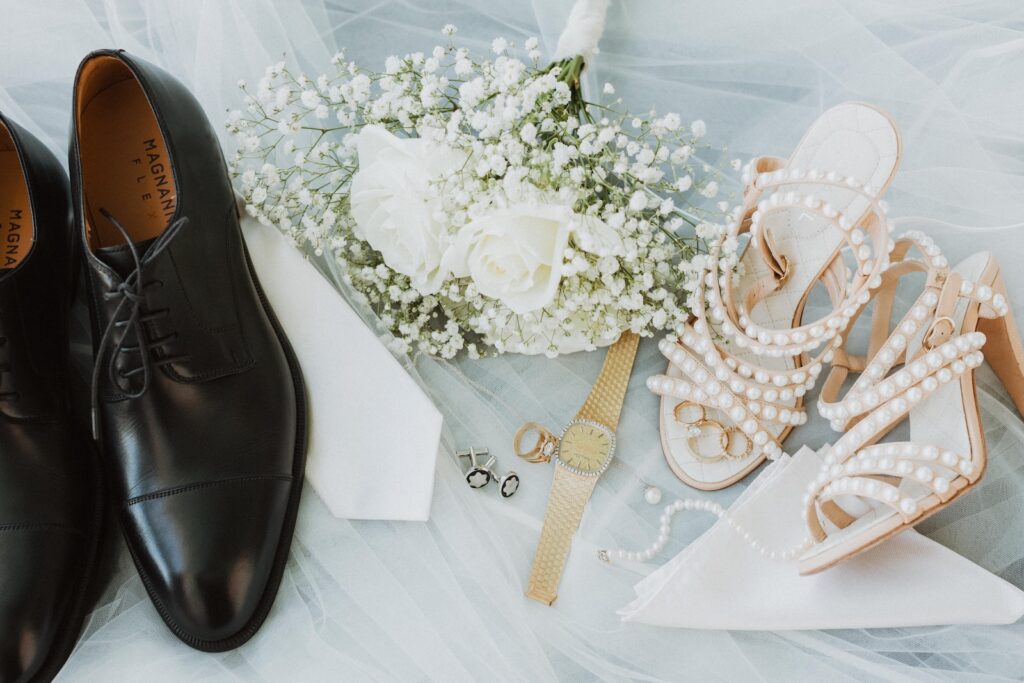 The best Tennessee wedding packages, a pretty wedding scene with his and hers fancy shoes