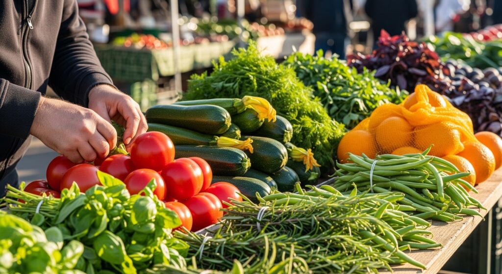 Vibrant Sequim Farmers Market Stall with Fresh Organic Produce
