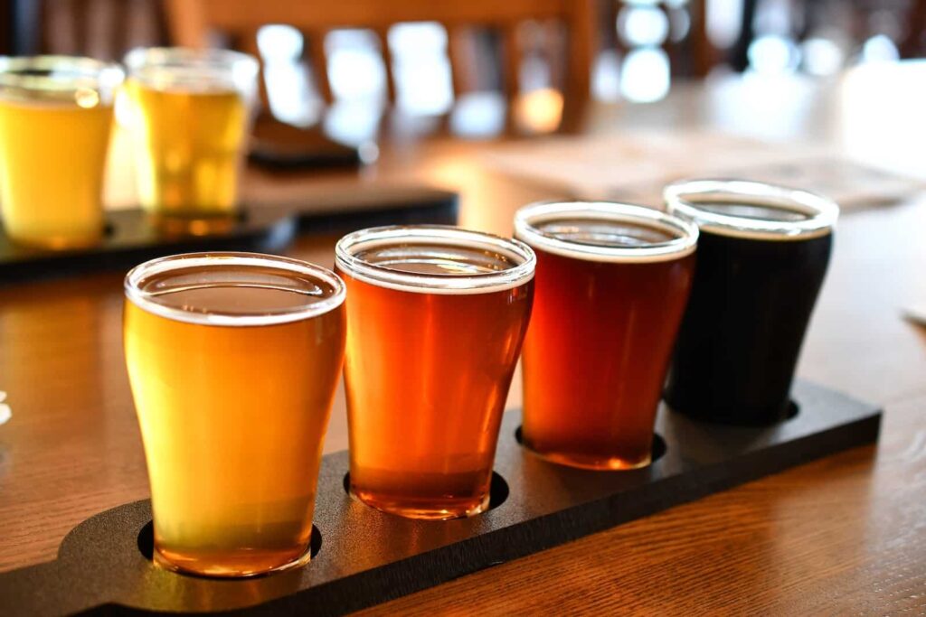 Beer flight at top Galena Breweries near our Bed and Breakfast