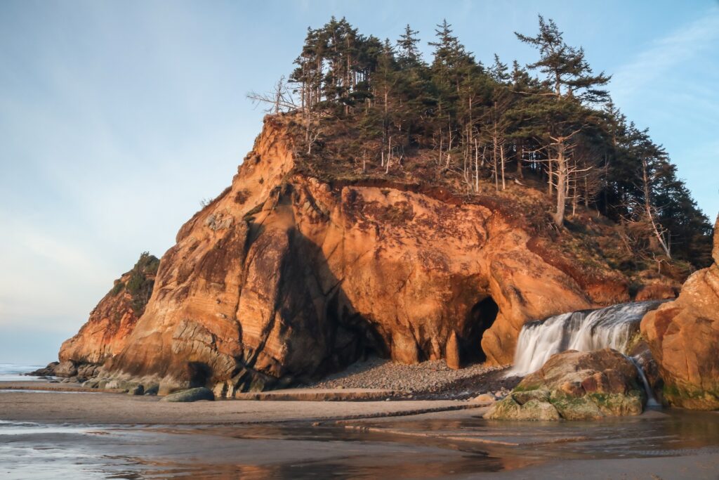 Hug Point waterfall at this State Park on the Oregon Coast