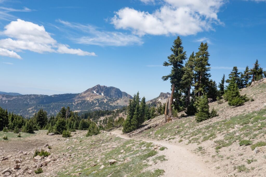 The Lassen Peak trail in Lassen Volcanic National Park in Northern California during the summer