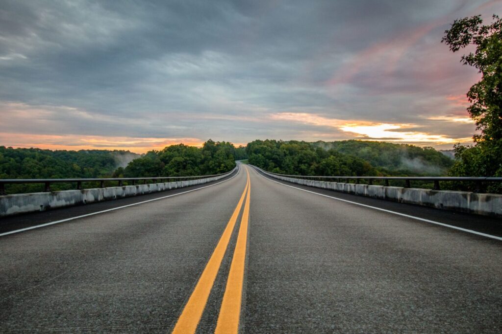 The Natchez Trace Parkway between Memphis to New Orleans.