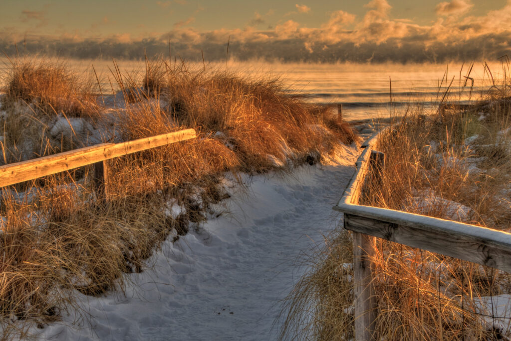 The trail leading to Park Point with Lake Superior in the background, one of the best Duluth Beaches.