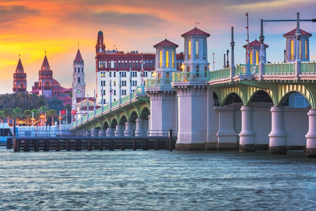Many St Augustine tours will show off the Bridge of Lions, particularly beautiful at sunset