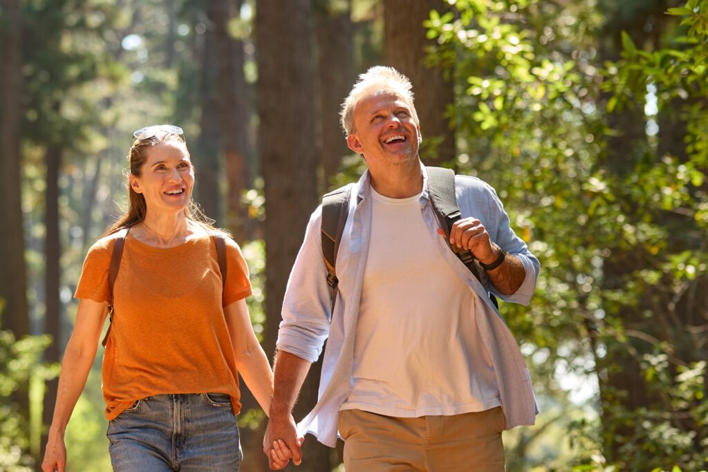 Couple on hike in Pisgah State Park