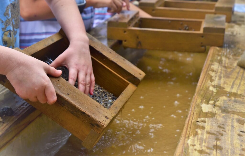 A child mining for gems at the Chestnut Mountain Resort in Galena, IL.