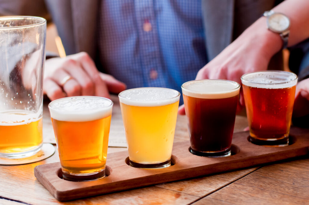 flight of craft beer at breweries in Maryland