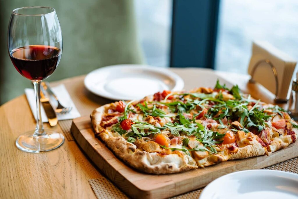 pizza and wine at one of the top Charlottesville restaurants