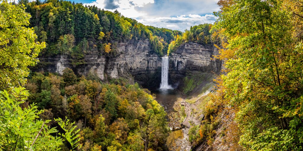 Hike the Taughannock Falls Gorge Trail to an impressive waterfall in a gorge in Ithaca NY