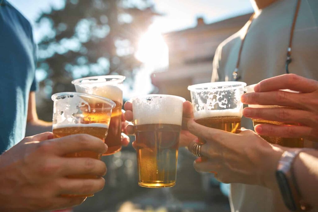 Friends enjoying a round of beer at the Santa Fe Brewing Company in New Mexico.