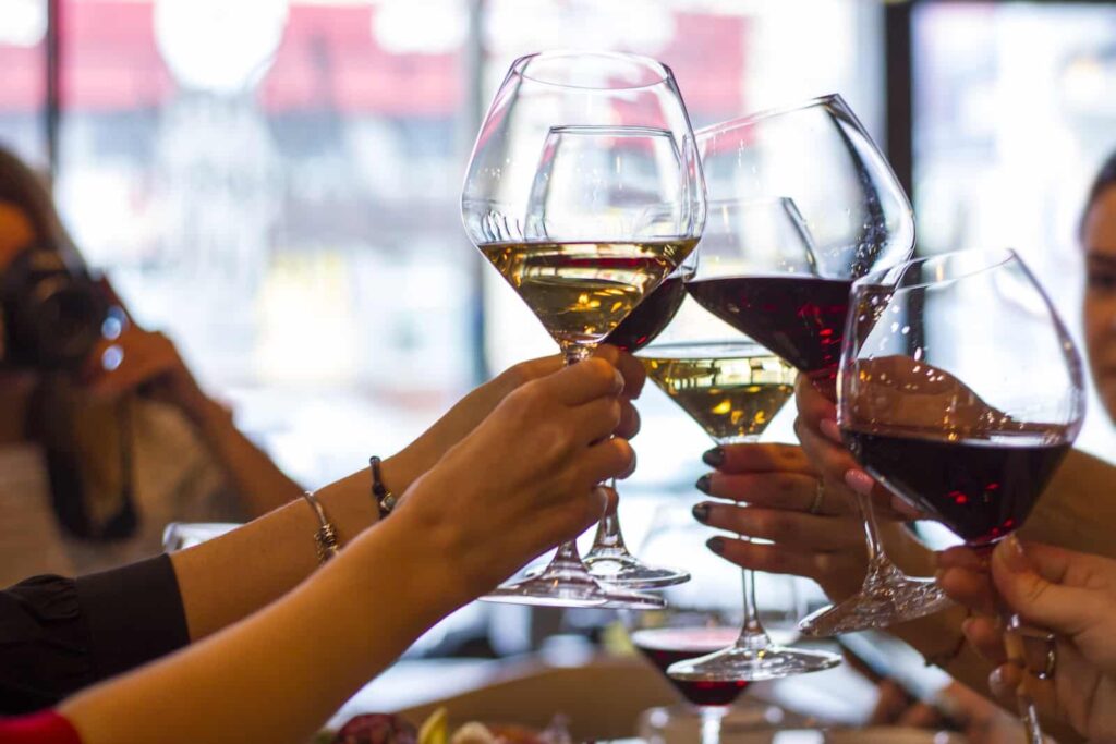 friends wine tasting at Massbach Ridge Winery in Galena, Illinois