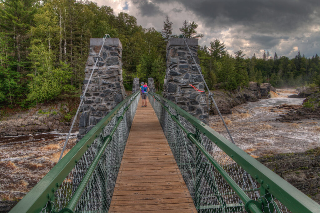 The Jay Cooke State Park trails over Swinging Bridge and the St. Louis River.