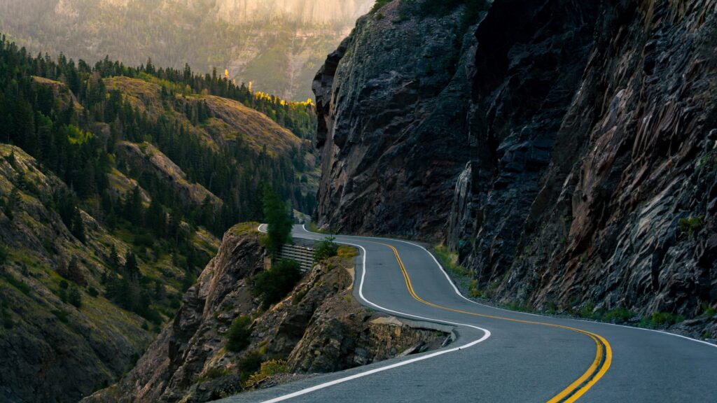 Million Dollar Highway, a windy road in Colorado with rocky cliffs and stunning views