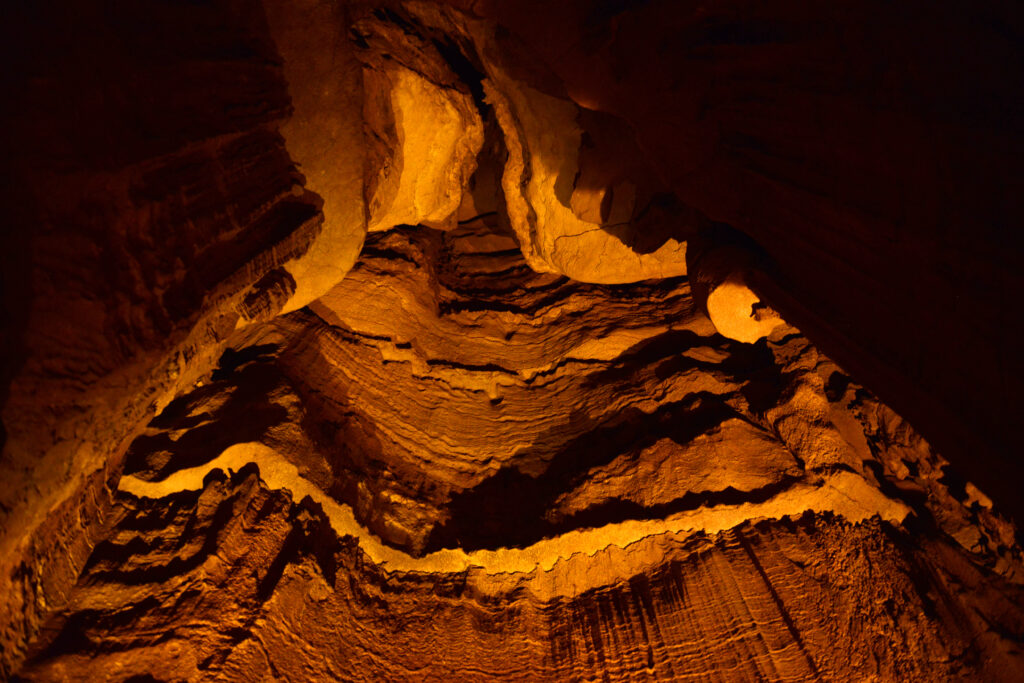 Looking up at rock formations in Mammoth Cave in Kentucky