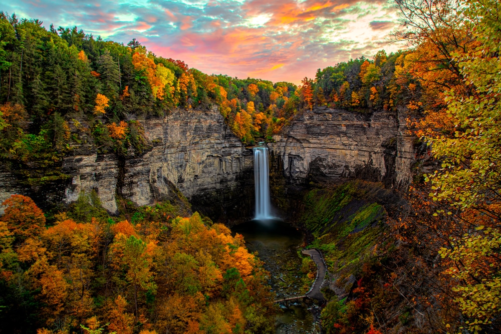 FInger Lakes Fall Foliage surrounding Taughannock Falls in the upstate NY.