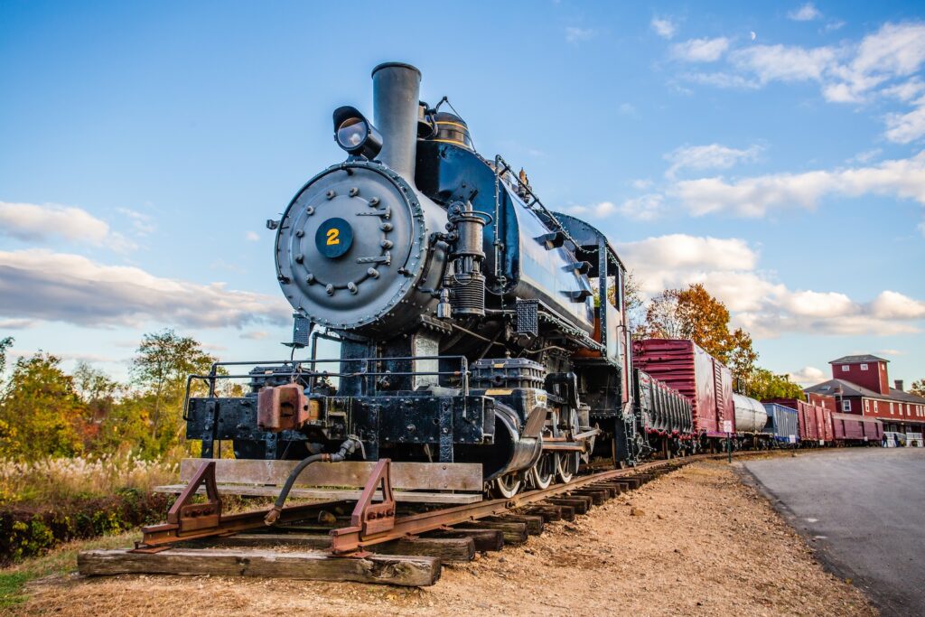 The Essex steam train, an antique train, at the train station in Essex, Connecticut.