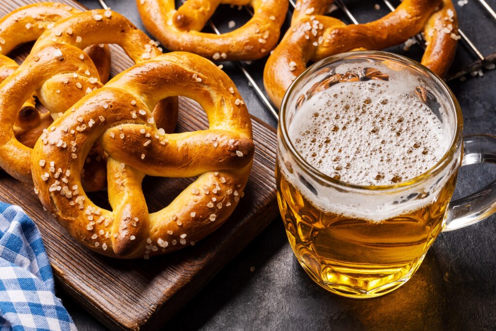 Freshly baked pretzels and a draft beer at Granbury Oktoberfest