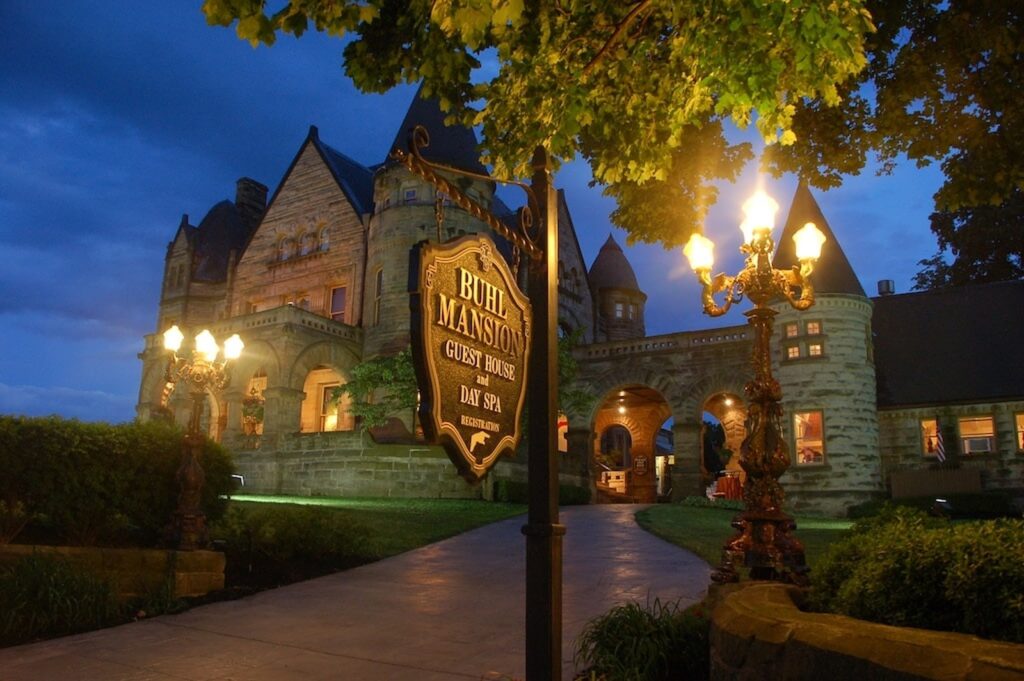Fall getaway at Buhl Mansion, a lantern-lit Pennsylvania castle at dusk