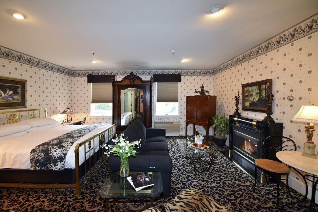 Small towns near Pittsburgh getaway: a fireplace guest room at Tara, A Country Inn