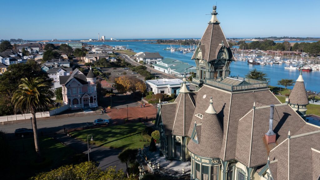 Aerial View of Downtown Eureka. Take a self-guided walking tour of Old Town Eureka.